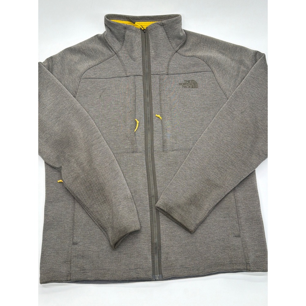 The North Face Mens Full Zip Fleece Jacket Gray Yellow Waffle Knit Large